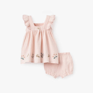 Garden Picnic Organic Muslin Dress w/ Bloomer