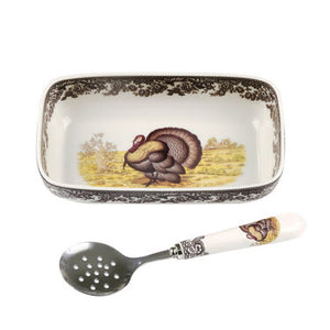 Open image in slideshow, Woodland Cranberry Dish w/ Slotted Spoon
